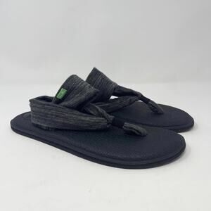 Sanuk Yoga Sling 2 Sandal Womens 11 Gray Black Pinstripe Fabric Yoga Mat Cushion